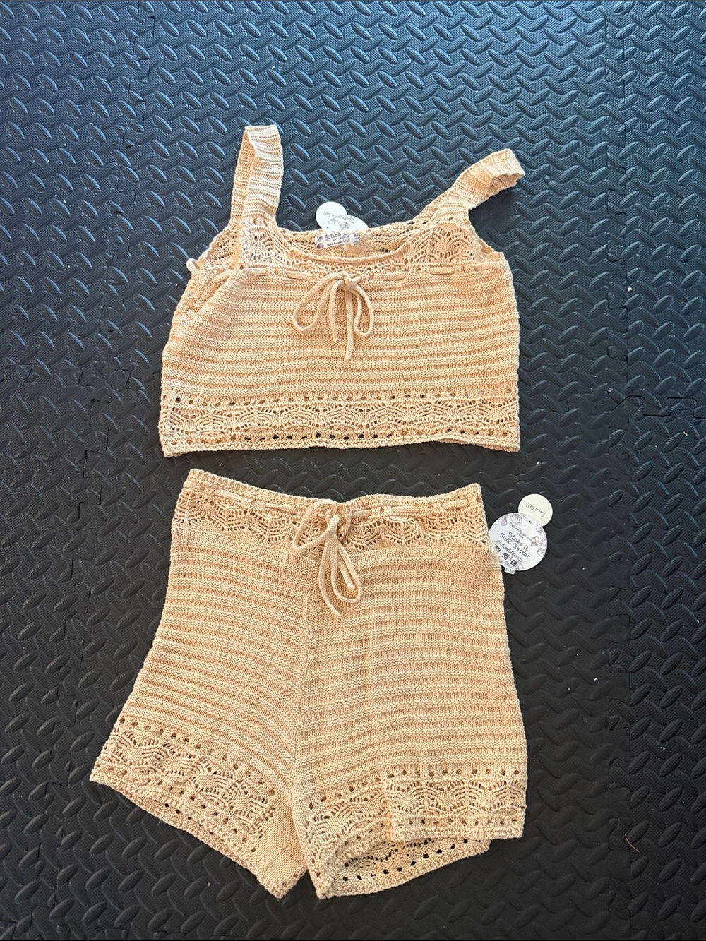 Crochet Two-Piece Tank & Shorts Set in Light Tan - the cutest knits